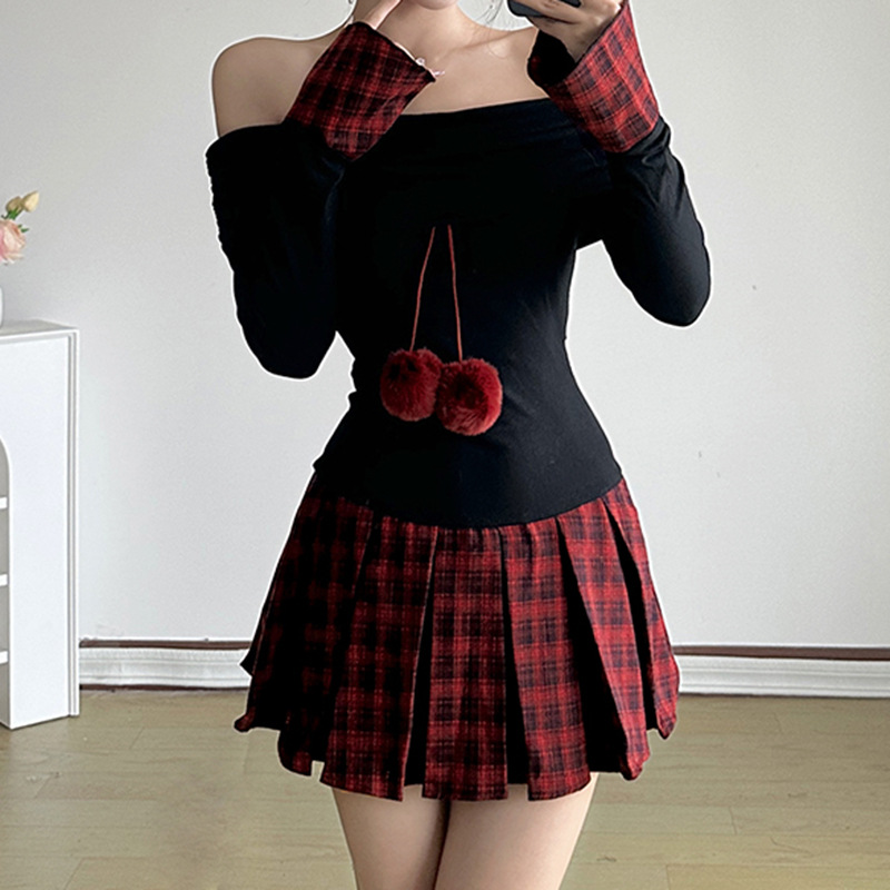 Flirty Asymmetric Checkered Trapeze Dress