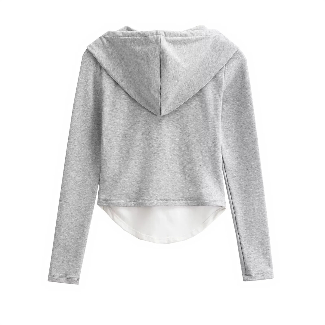 Layered Asymmetric Crop Hoodie - Cord & Concealed Zip