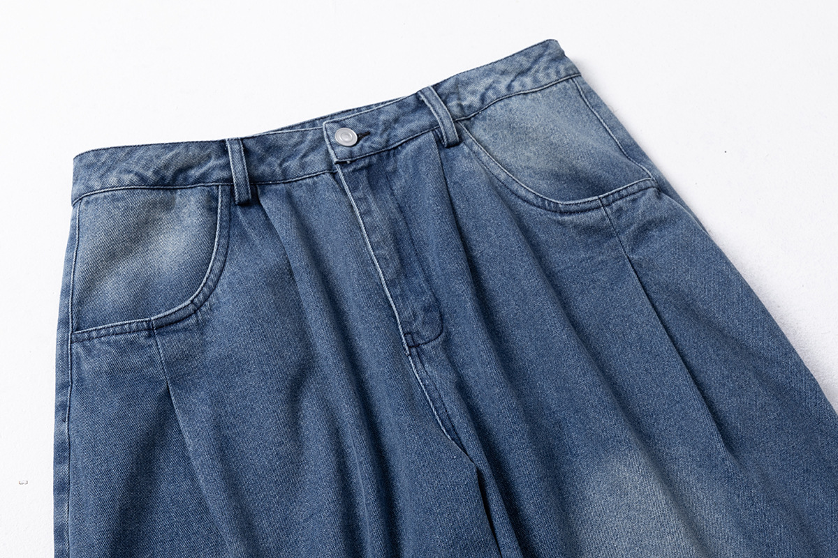 Loose Fit Washed Straight Leg Wide Leg Jeans for Men