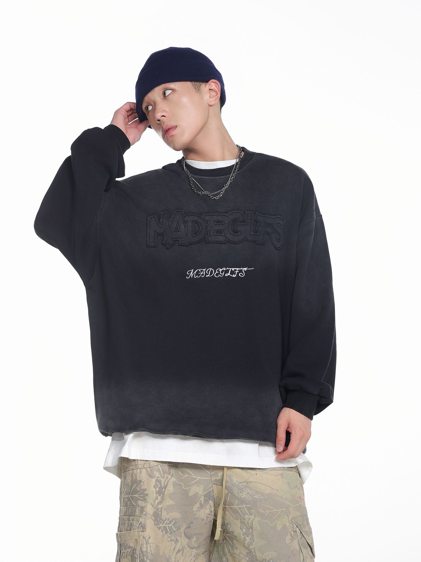 Menswear Oversized Acid Wash Ombre Embellished Hoodie