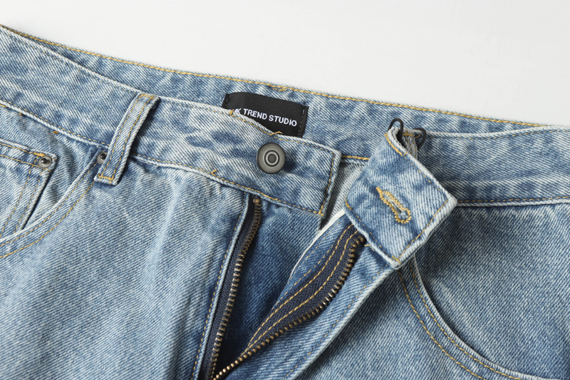 Street Casual Versatile Retro Pleated Washed Distressed Oversized Denim Pants Clean Fit Unisex Wide Leg Tapered Jeans