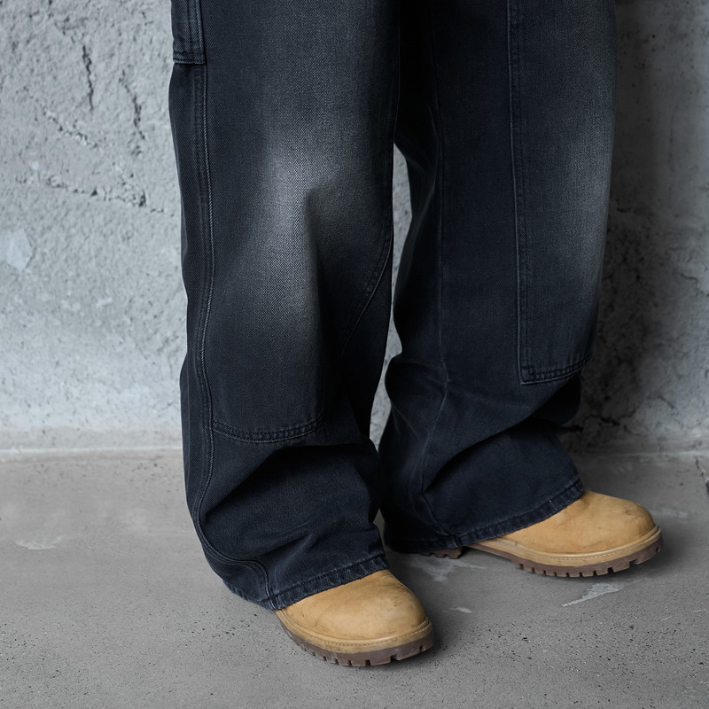 Loose Washed Multi-Pocket Straight Leg Wide Leg Jeans Unisex Loose Versatile Drapey Long Pants