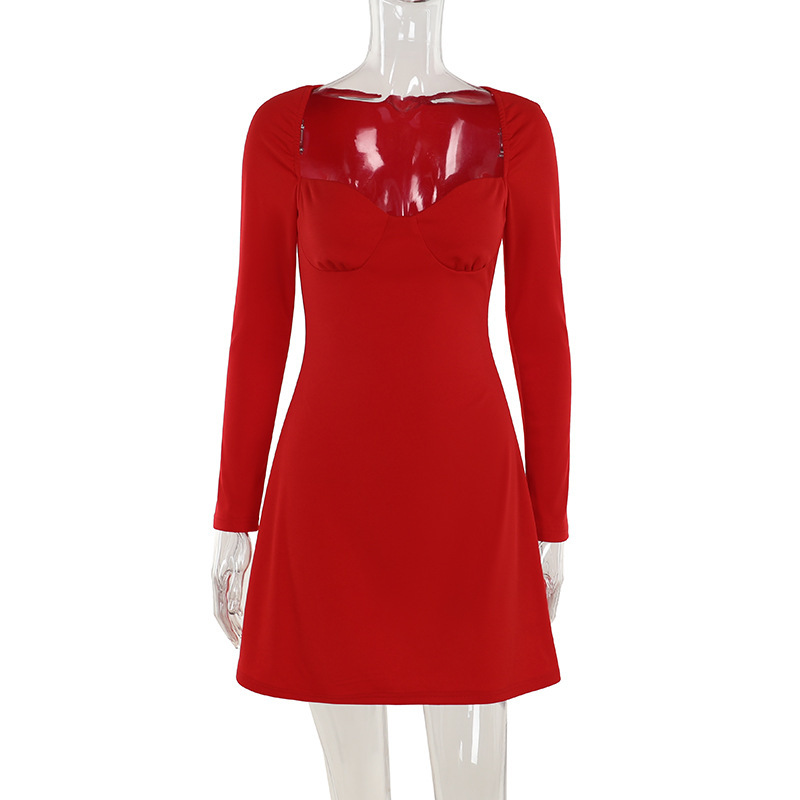High Waist U-Neck Full Sleeve Office Pencil Dress