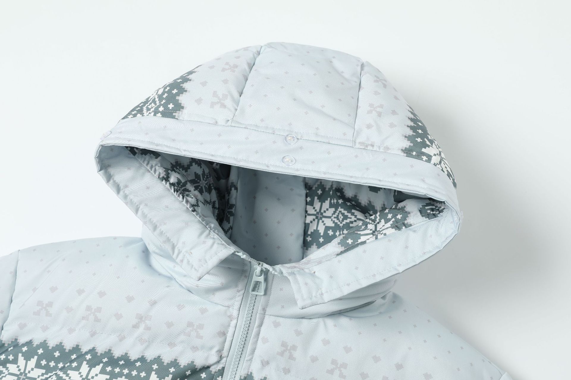 Hooded Fair Isle Detachable Fur Collar Cotton Coat Warm Outerwear
