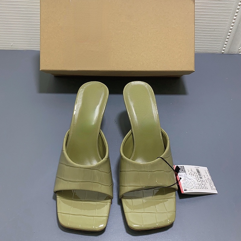 Summer New Women Shoes Square Toe Open Toe Mid-heel Patent Leather Sandals Shaped Thick Heel High-heeled Slippers Designer Shoes