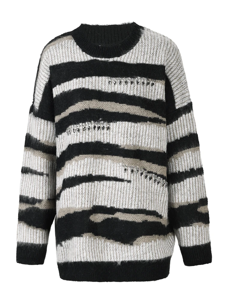 Ladies Relaxed Polyester Sweater Crew Two Tone