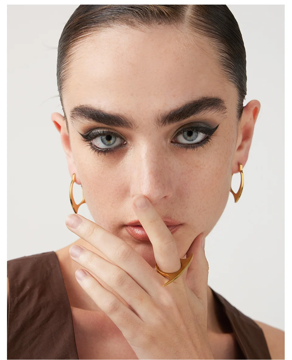 Double Sided Ring For Women Gold Color Stainless Stee Fashion Jewelry Rings Cocktail