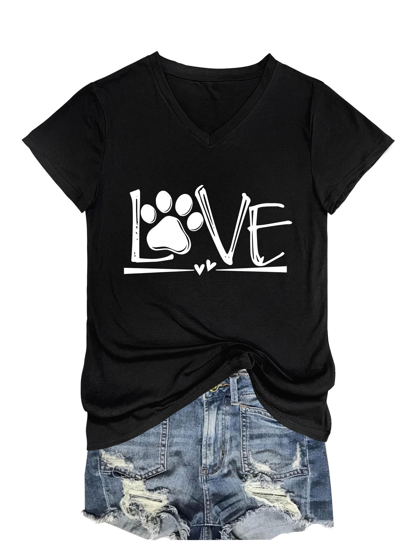 Geometric Print Round Collar Ladies T-Shirt