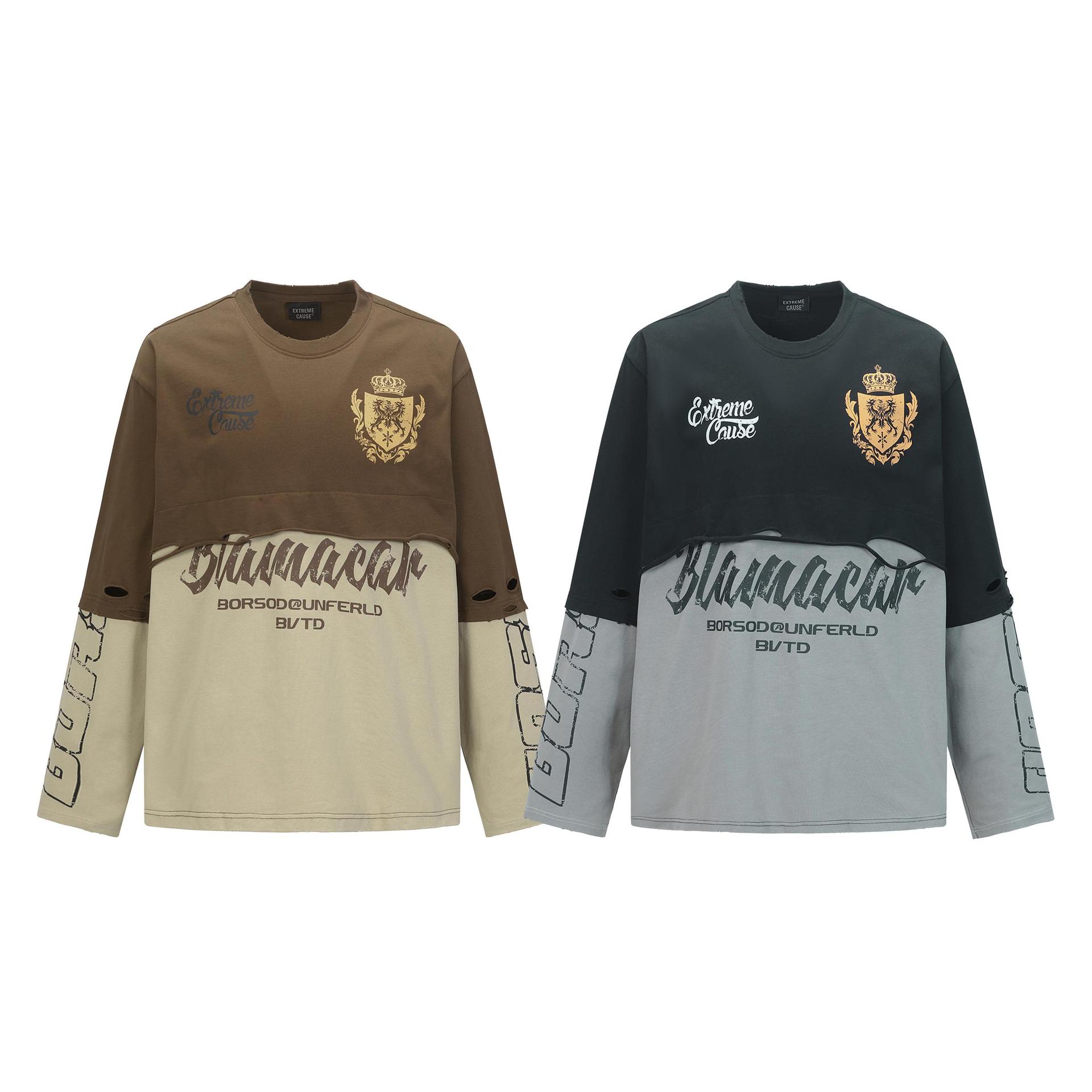 Layered Distressed Cotton Hoodie