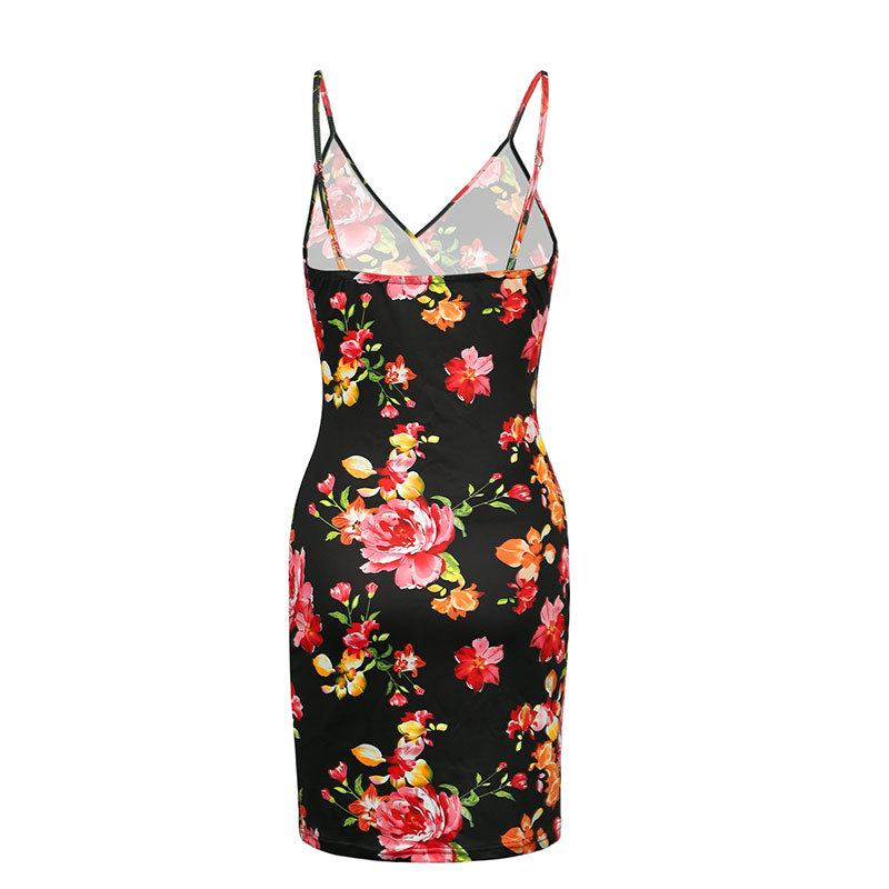Patterned Form-Fitting Bare-Shoulder Plunge Mini Dress