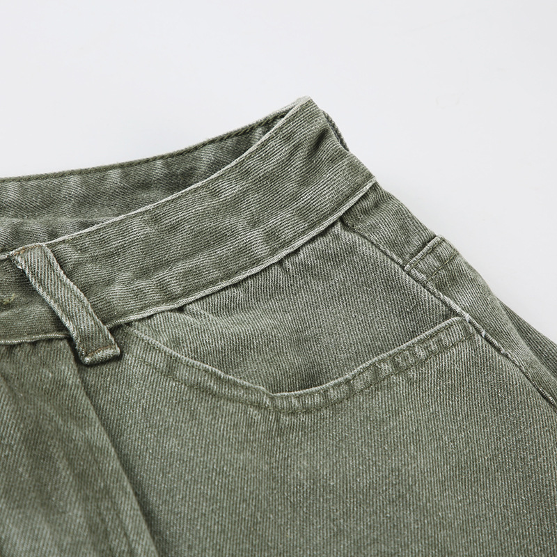 Washed curved knife women's autumn and winter loose fitting patchwork wide leg jeans