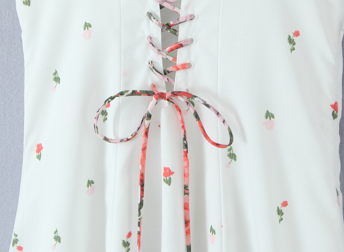 Splicing floral bow tie strap suspender dress