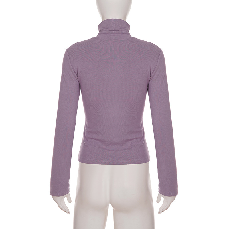 Fitted Wrist-Length Turtleneck Knitted Tee