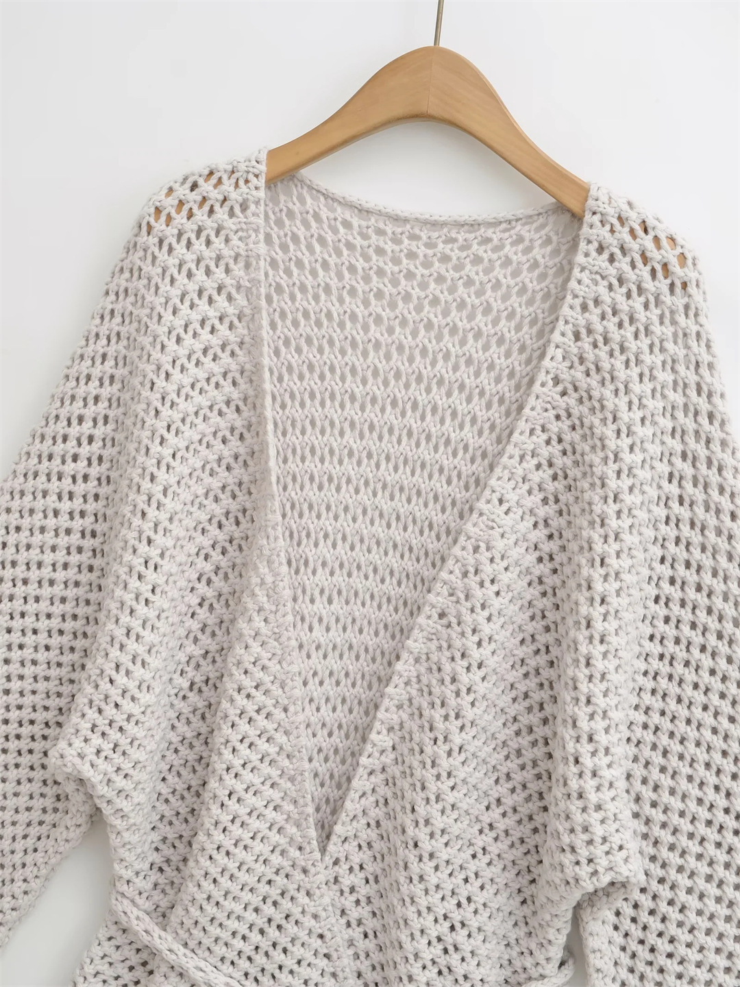 Lazy V-Neck Long Sleeve Plain Cardigan