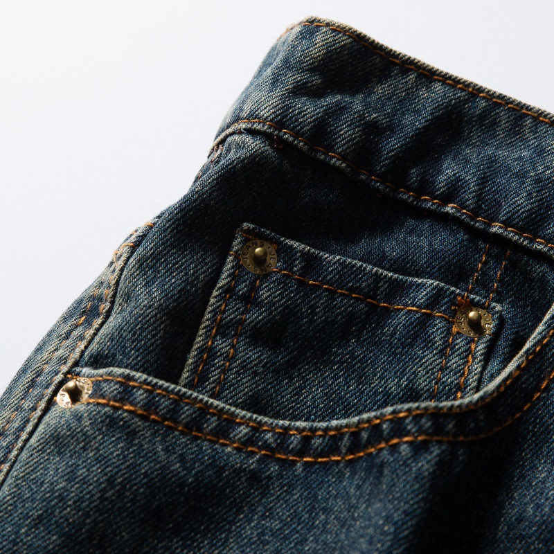 Distressed Basic Loose Straight Casual Washed Denim Pants for Men