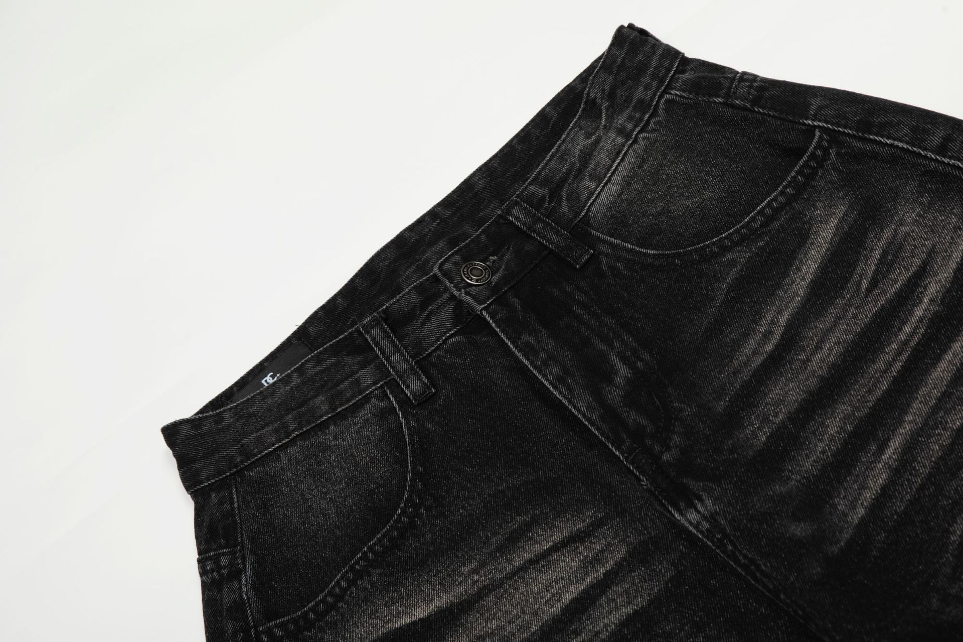Style Washed Black Vintage Cat-Whisker Pattern Design Men's Loose Knife Cut Jeans