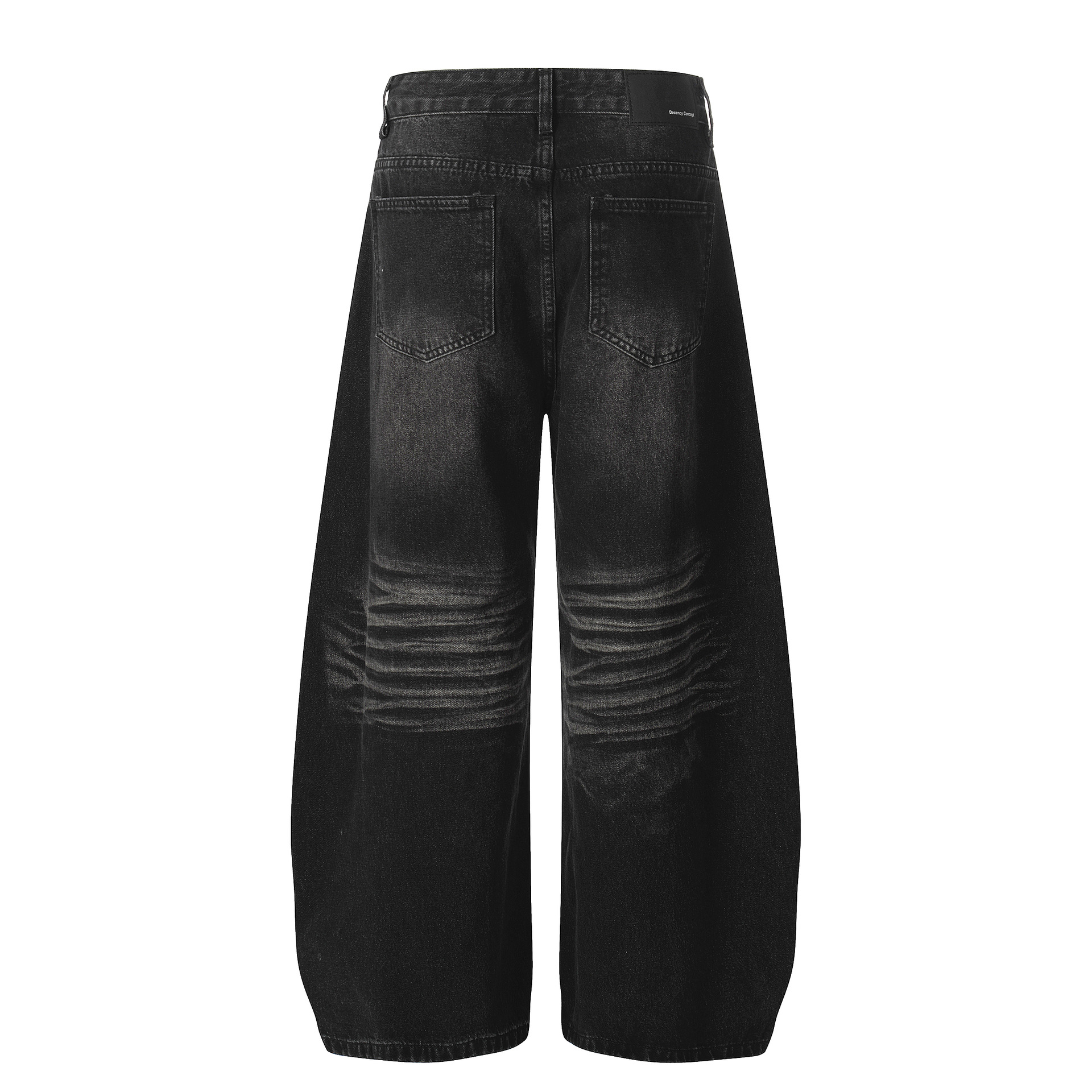Style Washed Black Vintage Cat-Whisker Pattern Design Men's Loose Knife Cut Jeans