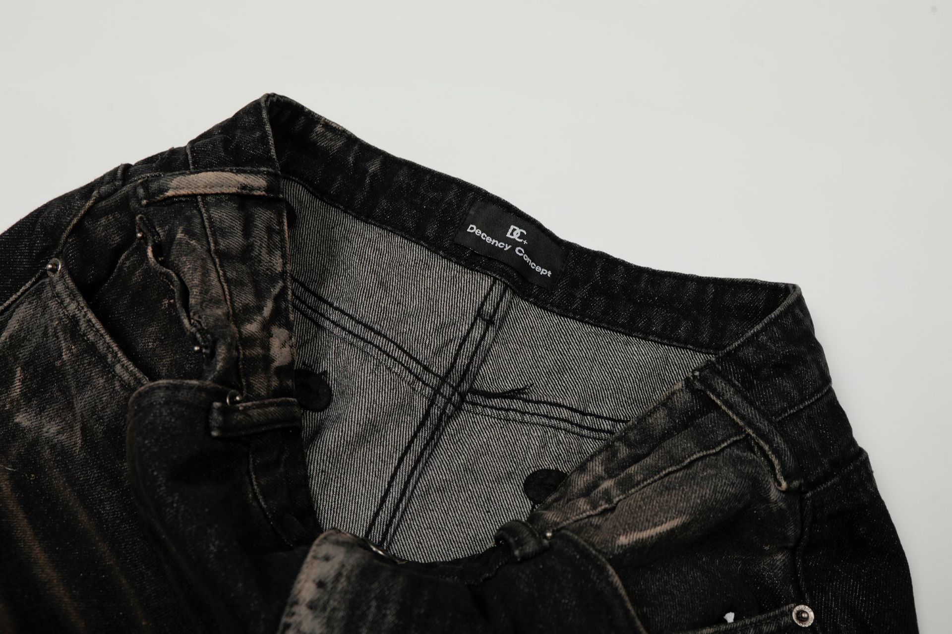 Retro Unisex Trendy Washed Black Splatter Design Men's Loose Wide-Leg Jeans