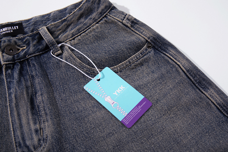 Washed Gradient Knife-Edge Denim Pants Men Streetwear High-Street Vibe Loose Straight Leg Wide Leg Pants