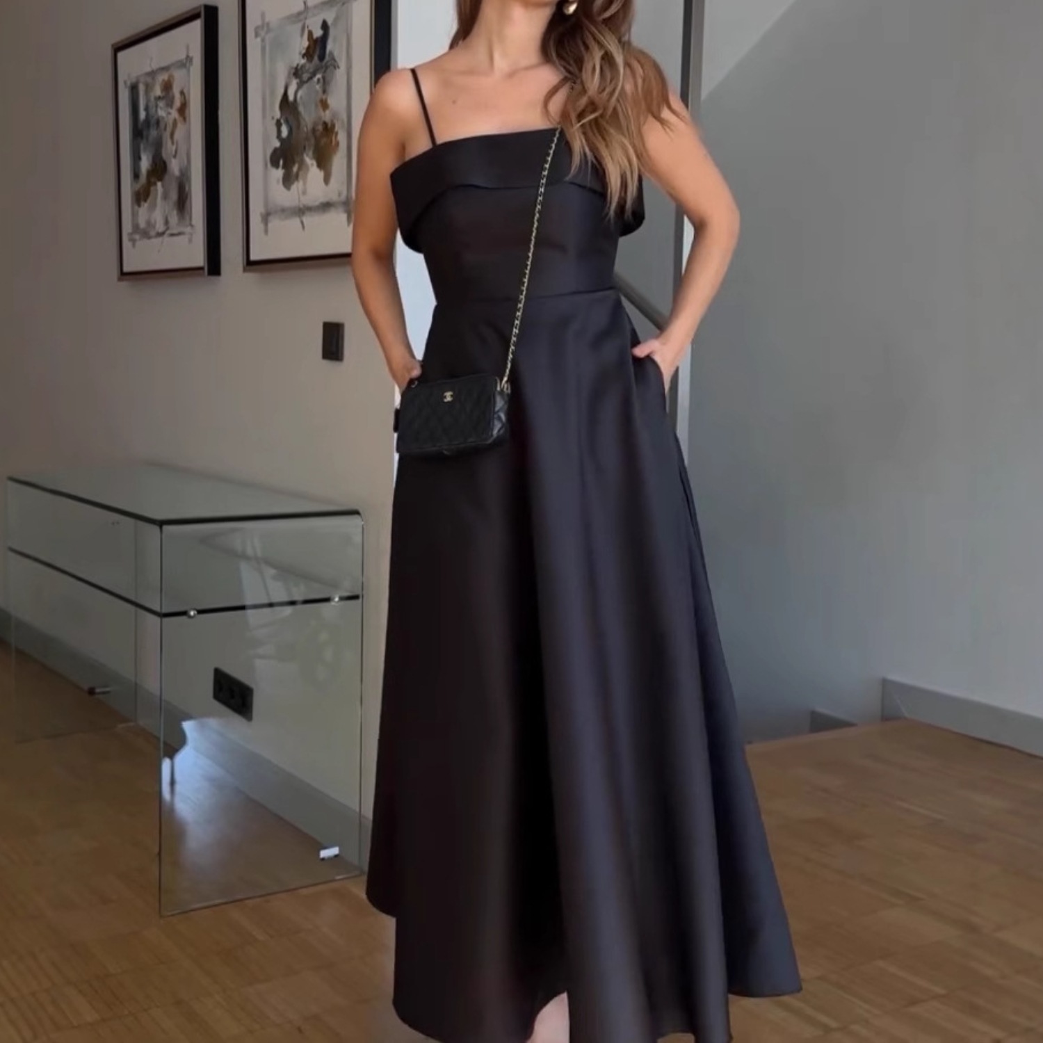 Satin suspender evening dress fashion dress