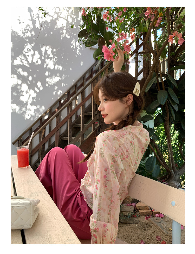 V-Neck Long Sleeve Girlfriend Fragmented Flowers Shirt