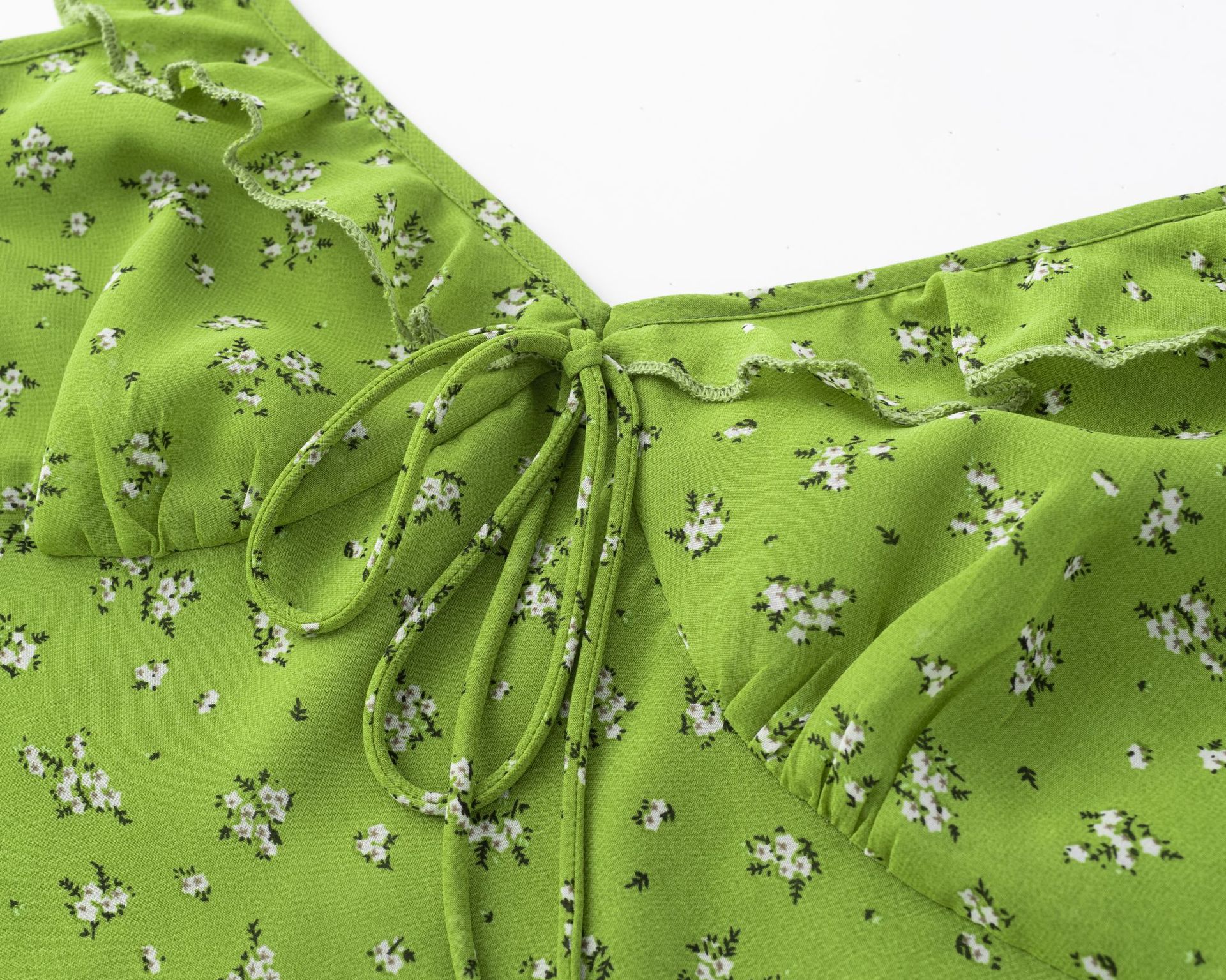 Floral Ruffled V-Neck Waist-Cinched Dress