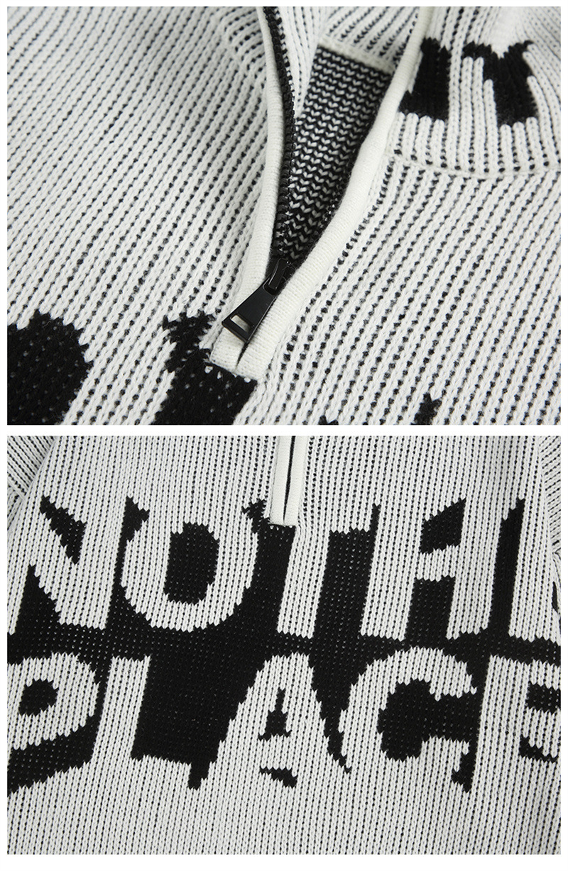 Japanese Fresh Oversized Funnel Neck Zipper Lettering Sweater