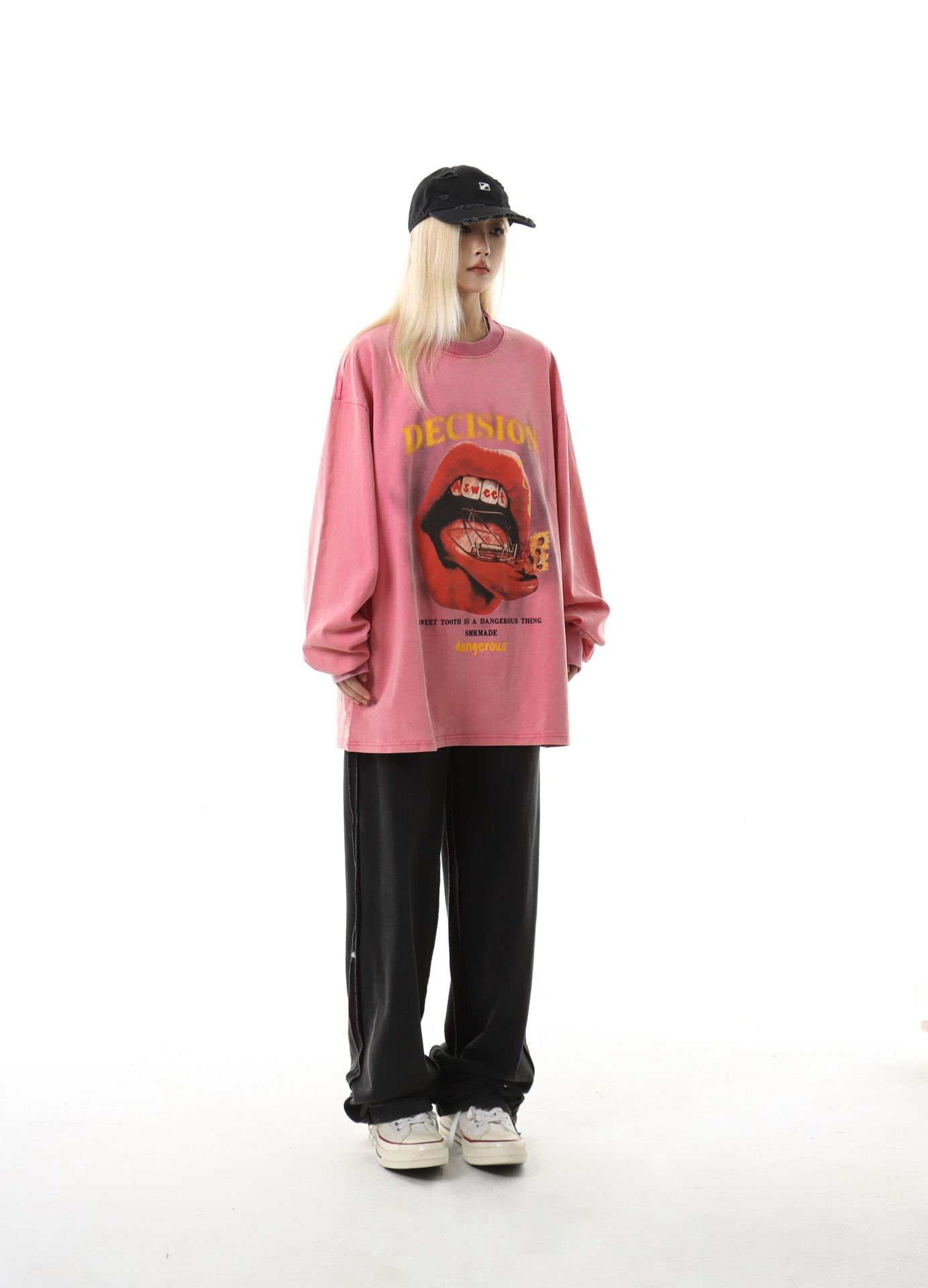 Cotton Long Sleeve Kiss Graphic Hoodie