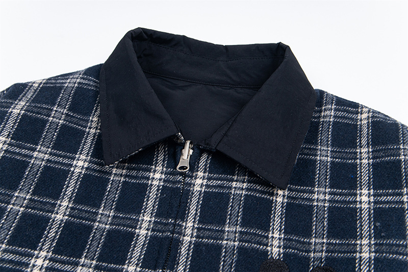 Retro Stitched Gingham Cotton Reversible Full-Sleeve Jacket