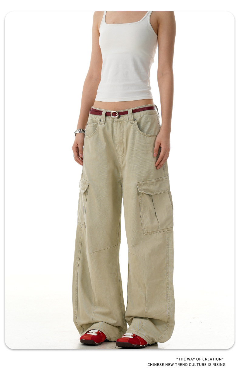 Curved Knife Work Pants for Men and Women Loose Casual Multi-Pocket Trendy Long Pants