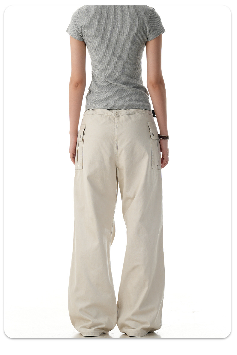 Flared Work Pants for Men and Women Slim Multi-Pocket Simple Loose Casual Pure Cotton Long Pants