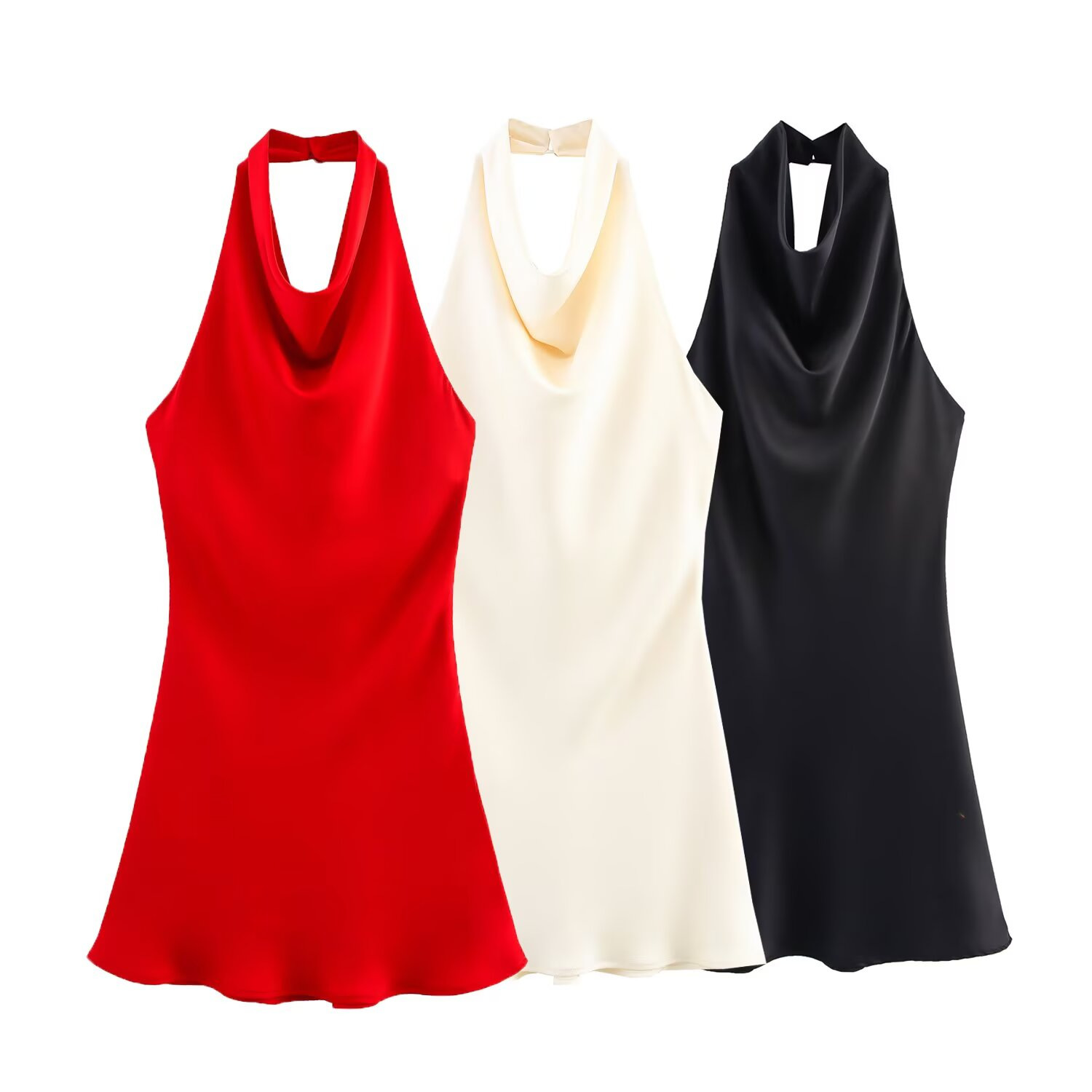 High Waist Halter Sleeveless A-Line Polyester Dress