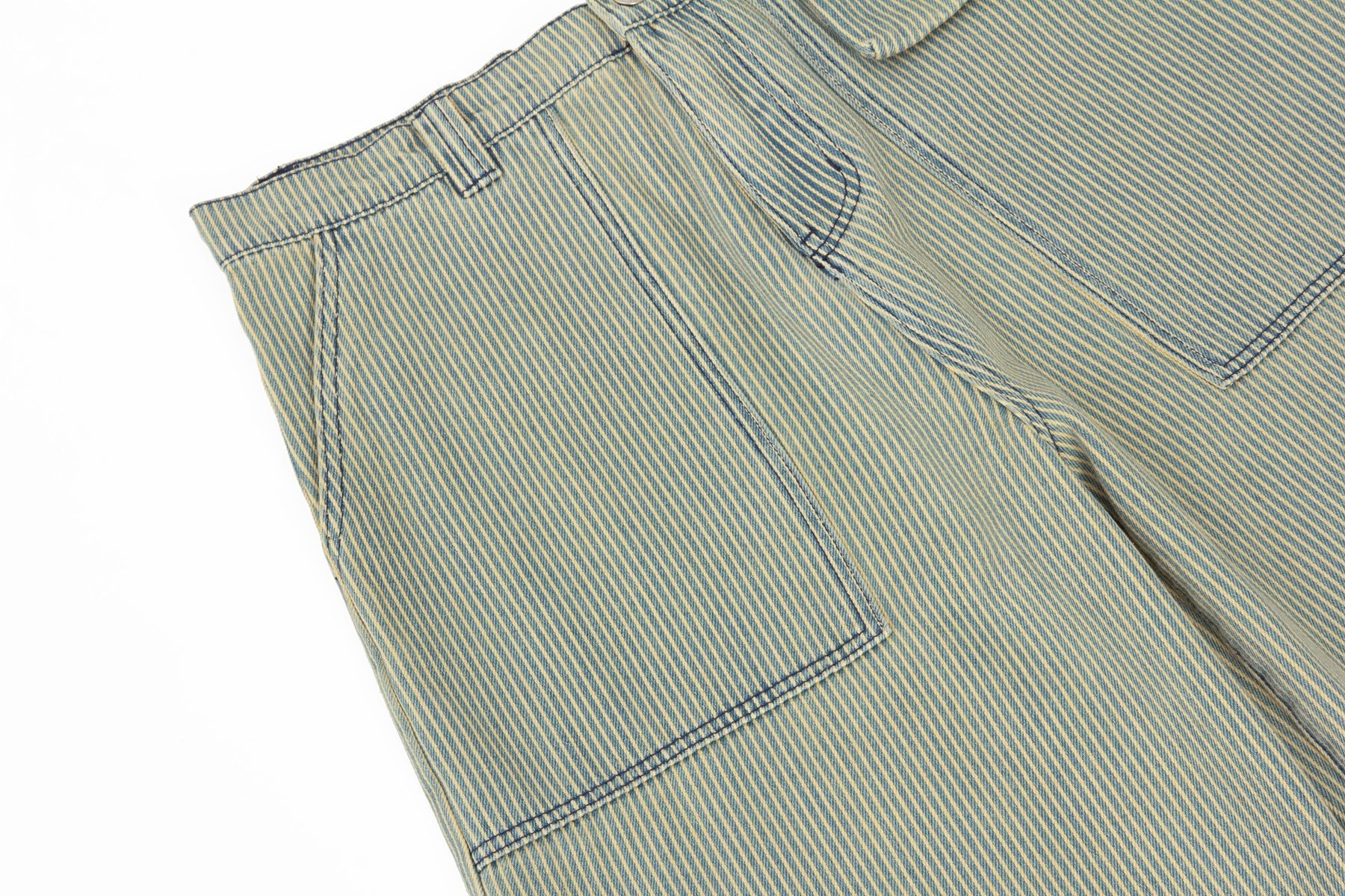 Vintage Streetwear Heavyweight High-End Striped Deconstructed Design Men's Loose Slightly Curved Work Trousers
