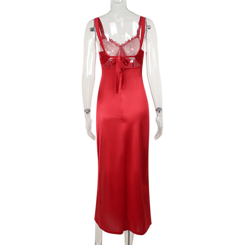 Strappy V-Neck High Waist Side Split Pencil Dress