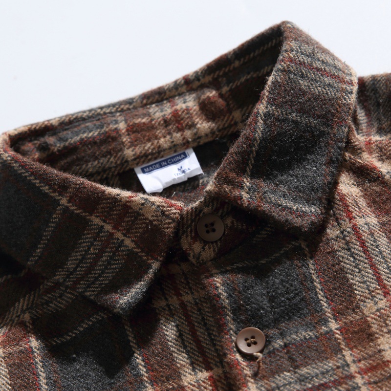 Oversized Contrast Plaid Zip Pouch Full-Sleeved Shirt