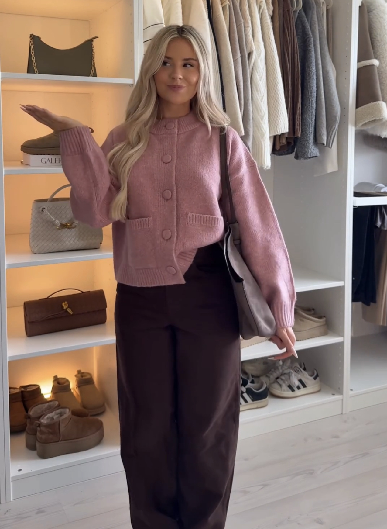 Classic Women's Plain Long Sleeve Polyester Cardigan