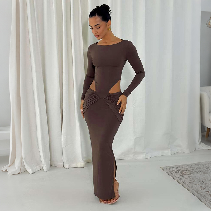 Scoop Bold Cutout Thigh-High Split Wrist-Length Sleeve Dress