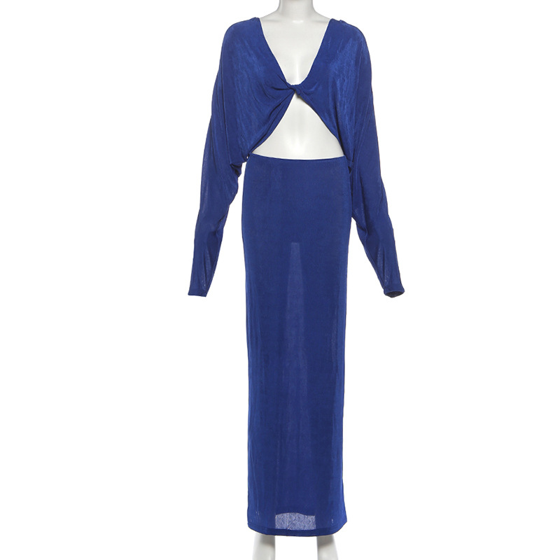 Plunge Cutout Low Waist Long Sleeve Bodycon Dress