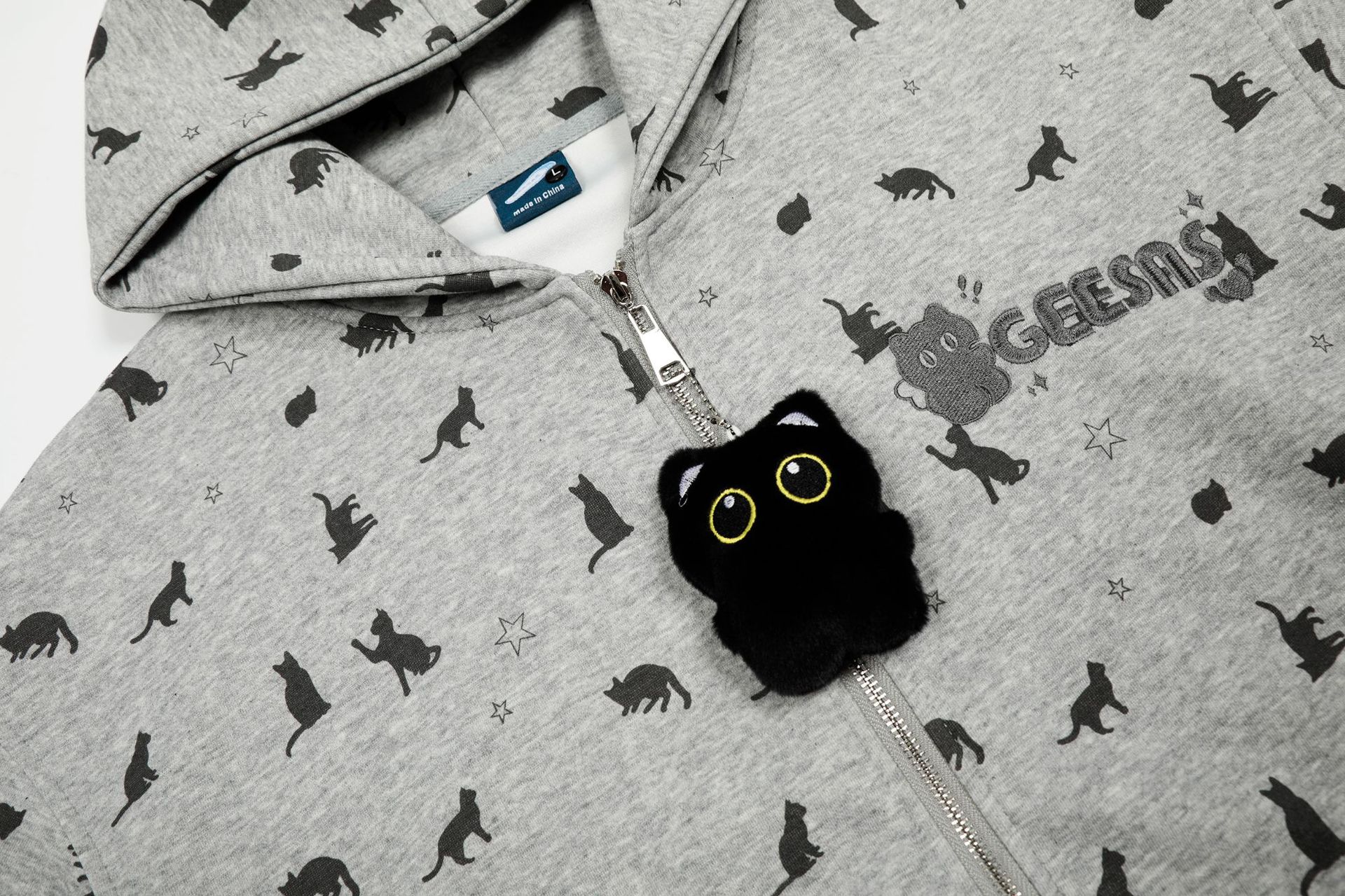 Cat printed zipper hoodie