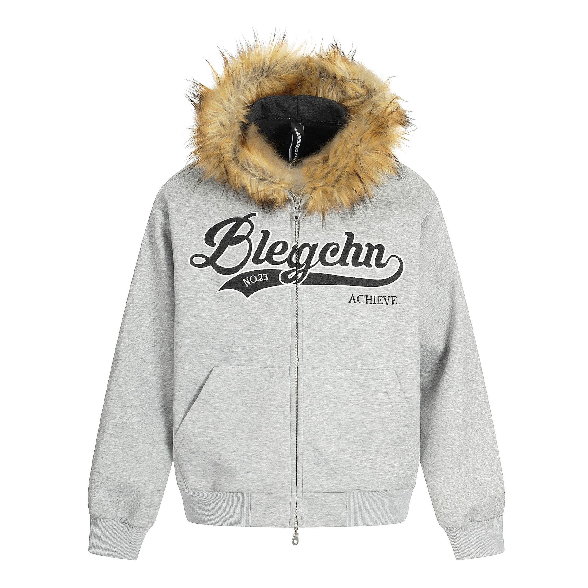 Detachable fur collar spliced zipper hoodie