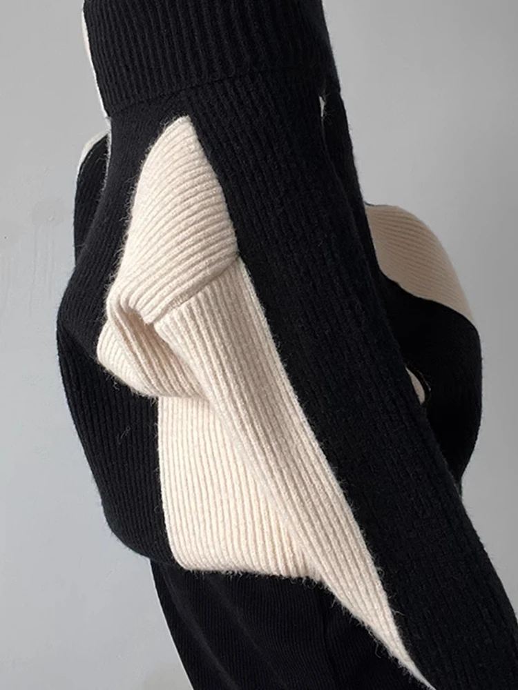 Ladies Oversized Two-Tone Asymmetric Acrylic Sweater