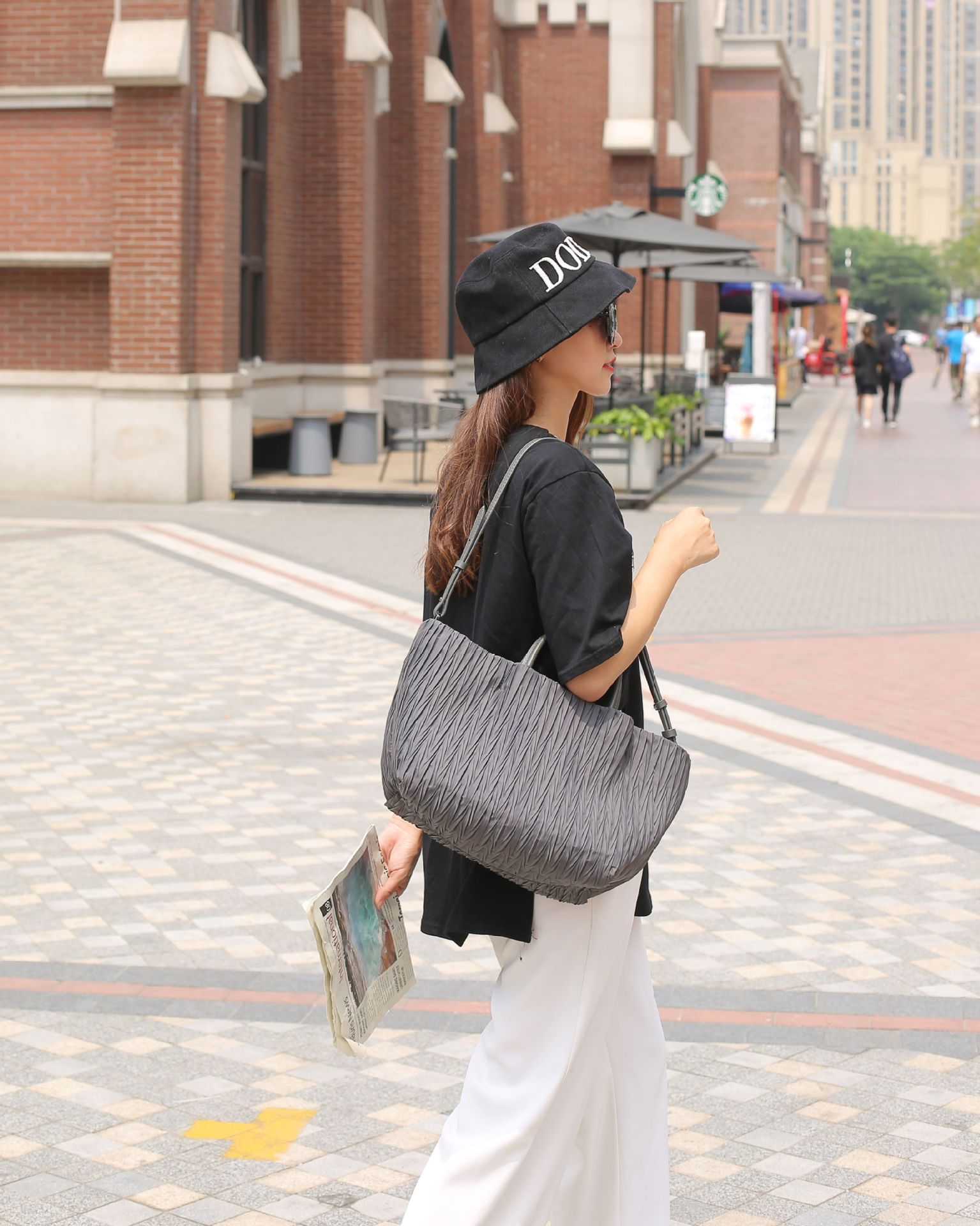 High Quality Large Tote for Women Handbags and Purses Waterproof Linen Oxford Fold Pattern Travel Shoulder Toes Shopper Bag 2021