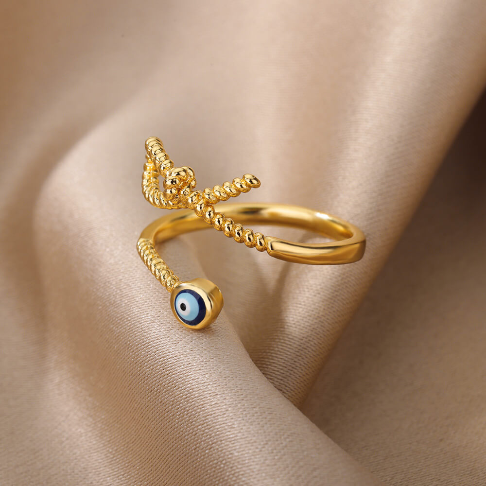Turkish Zircon Evil Eye Rings For Women Open Adjustbale Gold Plated Stainless Steel Ring Couple Rings Wedding Jewelry Bague