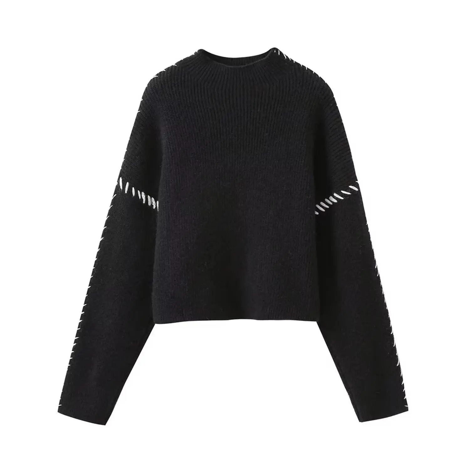 Ladies Polyester Two-Tone High Collar Sweater