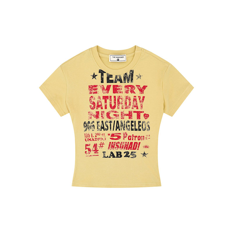 Vintage Women's Short Sleeve T-Shirt with Letter Print, Slim Fit Tee