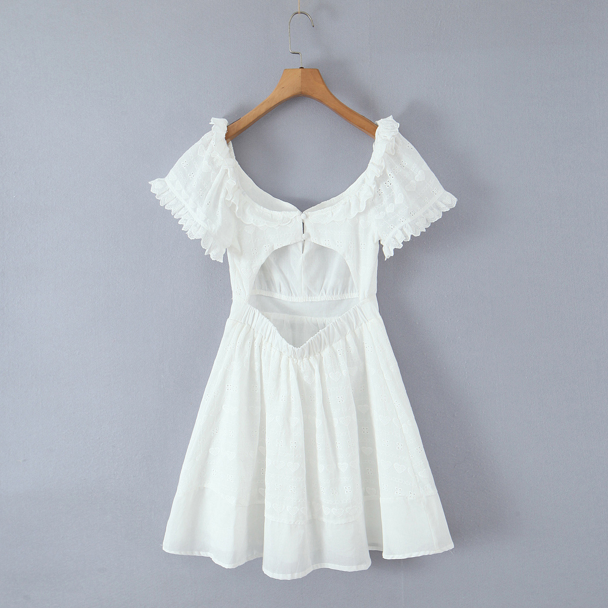 Lace Tie Short Sleeve Waist-Cinched Dress