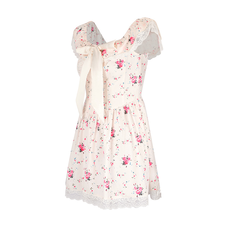 Asymmetrical Ribbon Flower Pattern Dress