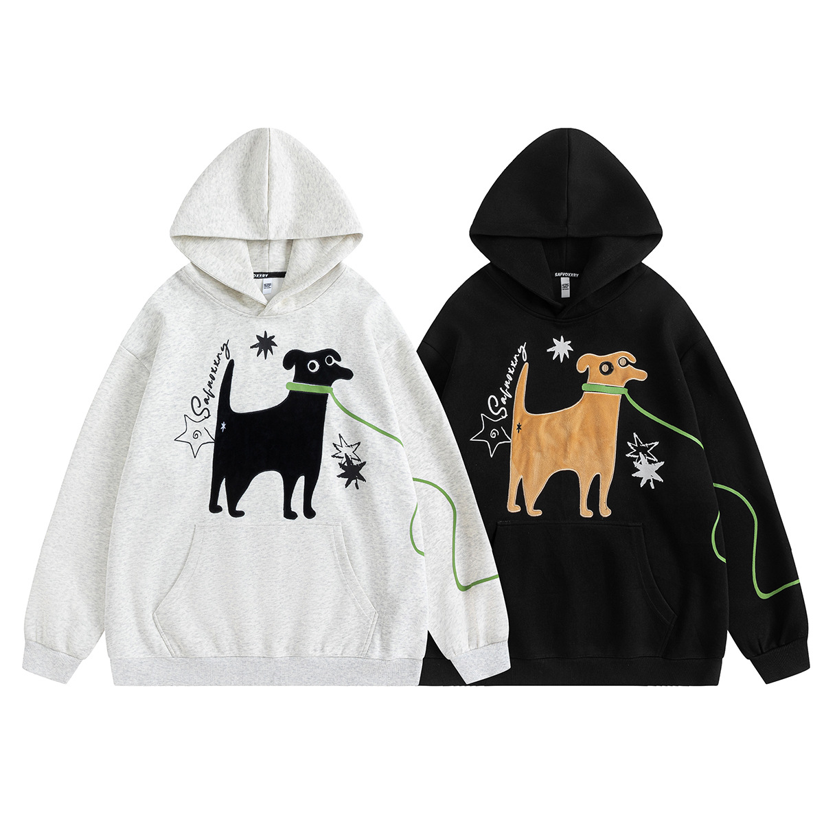 Long Sleeve Playful Stitching Vintage Cotton Hoodie