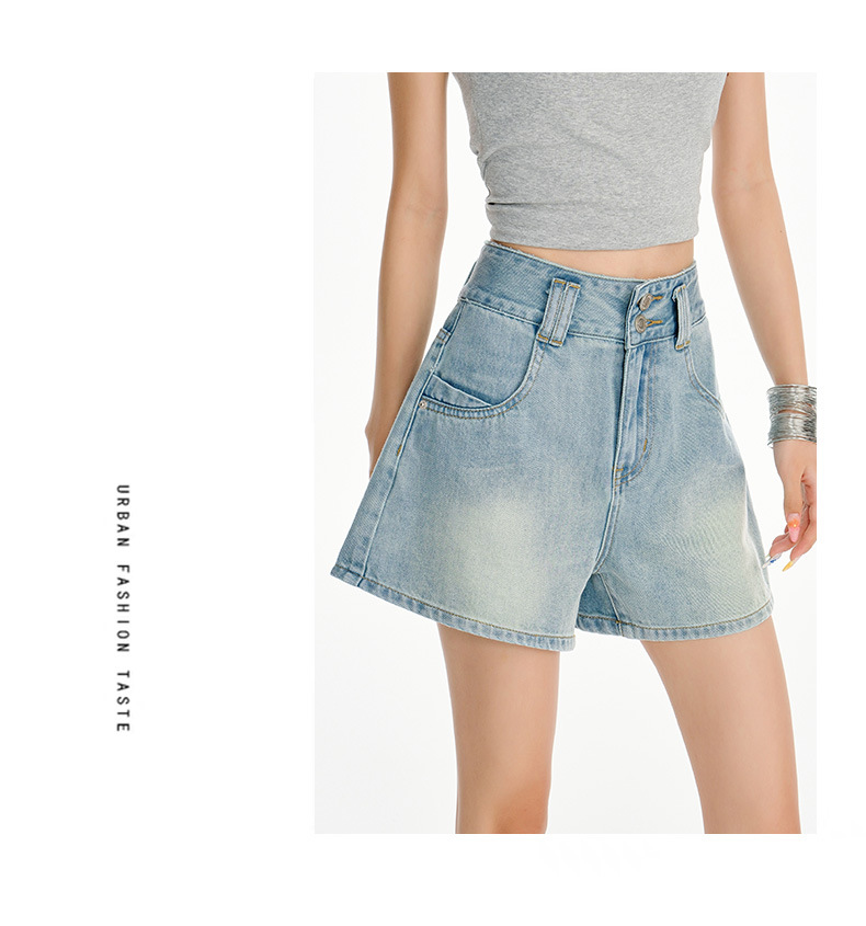 Light Blue High-Waisted A-Line Denim Shorts for Women Loose and Slim Fit Wide-Leg Hot Pants