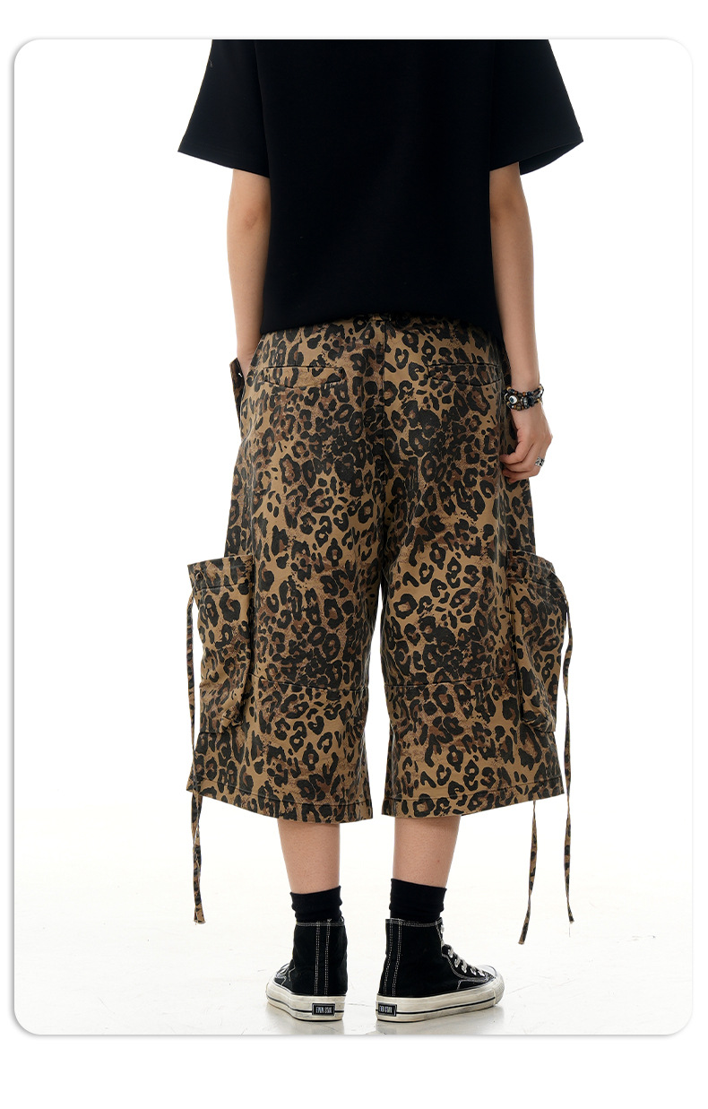 Leopard Print Loose Straight Calf-Length Pants for Men and Women Cleanfit Striped Sport Shorts